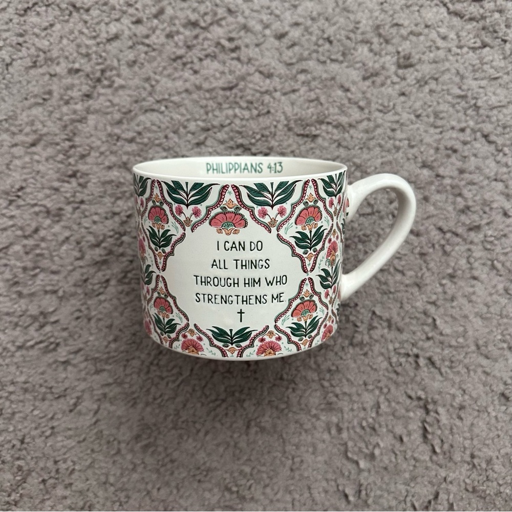 Fig & Fern Floral Inspirational Ceramic Coffee Mug Philippians 4:13